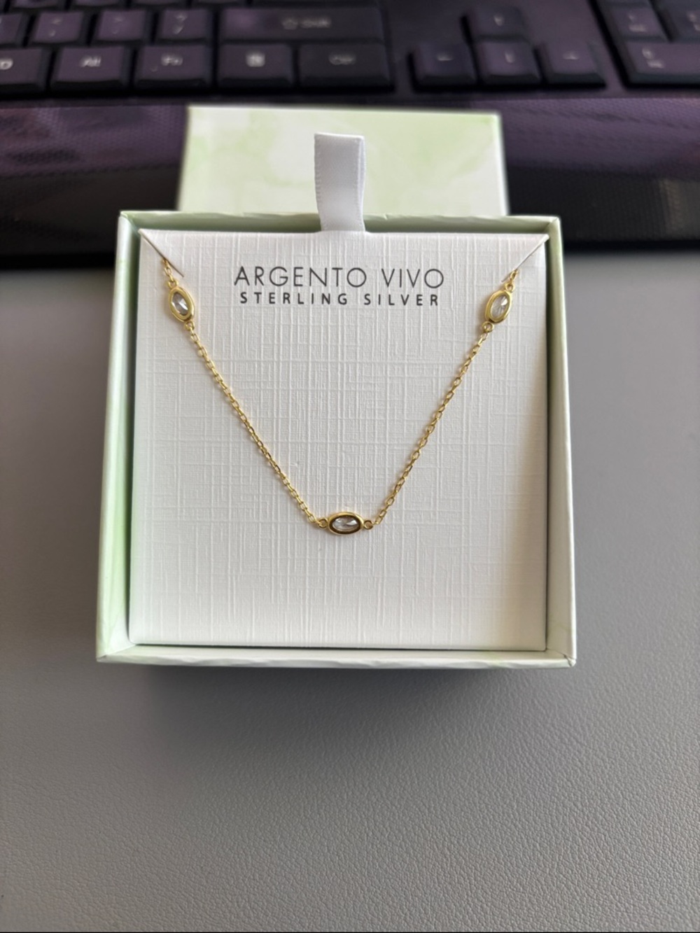 Argento Vivo Gold Marquise Accent Sterling Silver Necklace